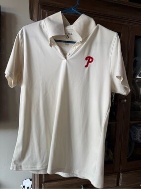 Antigua Men’s Ivory Polo with Red 'Phillies P' Chest Logo